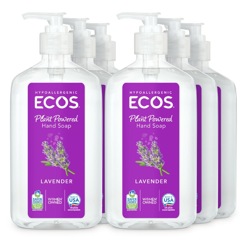 ECOS Hypoallergenic Hand Soap - All Natural pH-Balanced Handwash Soap with Vitamin E - Safe for Sensitive Skin - Lavender - 17 Oz Bottle (6 pack) - Image 1